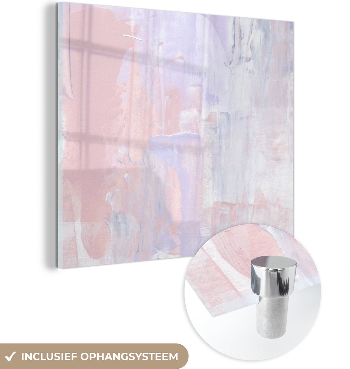 MuchoWow® Glasschilderij 90x90 cm - Schilderij acrylglas - Verf - Pastel - Design - Foto op glas - Schilderijen
