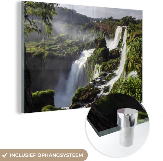 MuchoWow® Glasschilderij 90x60 cm - Schilderij acrylglas - Iguazu Falls, Argentinië - Foto op glas - Schilderijen