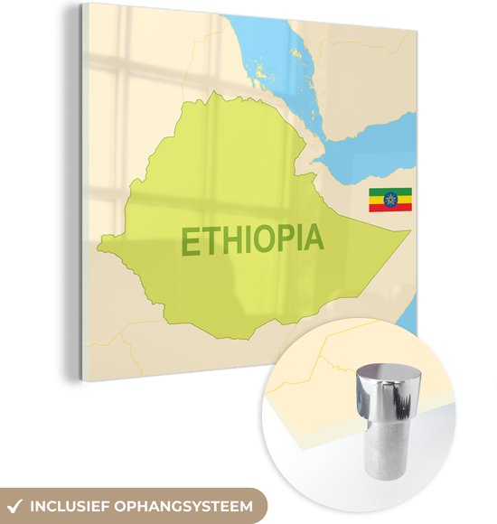 MuchoWow® Glasschilderij 50x50 cm - Schilderij acrylglas - Illustratie van Ethiopië in het groen - Foto op glas - Schilderijen