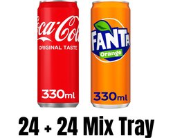 24x Coca Cola Blikjes 33cl + 24x Fanta Blikjes 33xl MIX-Tray Totaal 48 blikjes Frisdank Voordeel Pak