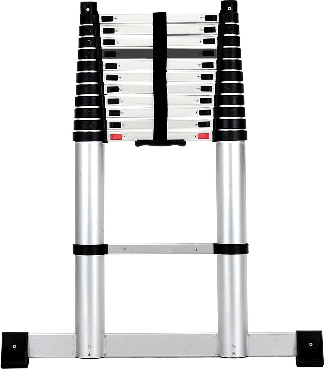 Aluminium telescopische ladder - 3.8 meter - 13 treden - max capaciteit 150 kg - stabilisatie ja