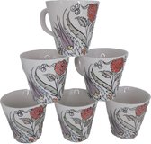 Mok - 200ml - 6 stuk bekers - met bloemen - thee/koffiekopje servies - aardewerk - keramiek - handmade - handgemaakt - Handbeschilderd - handgemaakte Turkse tegelkunst - cadeau - valentijnscadeau - moederdagcadeau -verjaardagscadeau