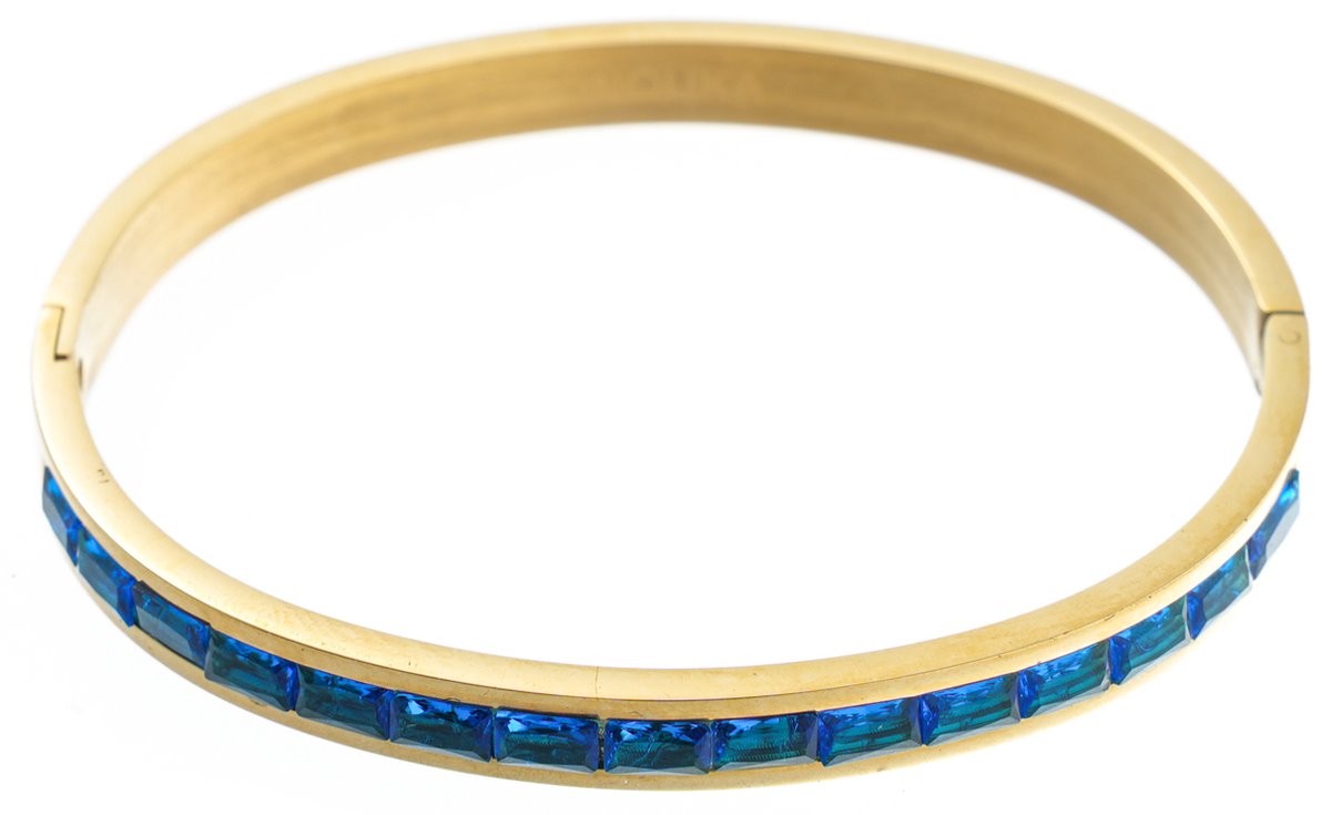 Nouka Dames Armband – Goud Gekleurde Bangle - Ingelegd met Blauwe Steentjes - Stainless Steel – Cadeau voor Vrouwen