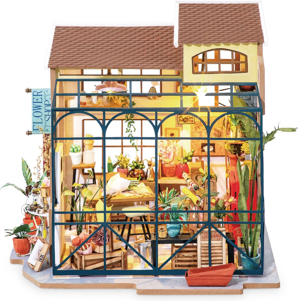 Robotime DIY, Speelgoed Cadeau Modelbouw, Speelgoed Cadeau pakket Emily's bloemenwinkel met verlichting (DG145) 172 x 195 184 mm — afbeelding 8