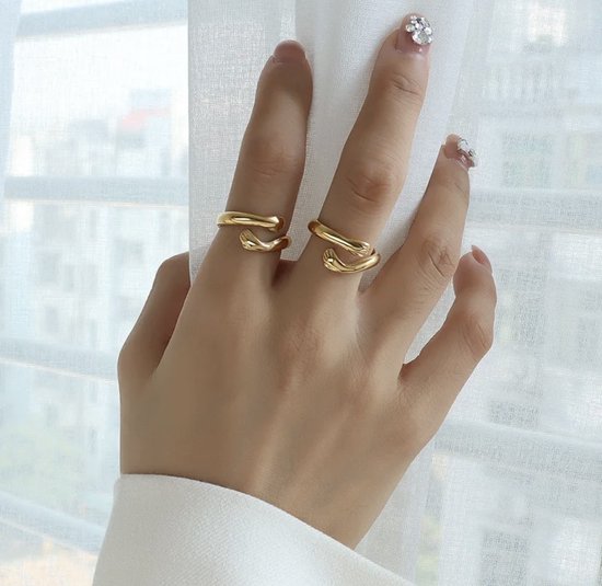 Borasi Collection Knuffel Ring | 925 Zilver | Goud | Knuffelring | Handen | Vriendschapsring | Hug | Verstelbare Ring | Vrouwen Cadeau | Moederdag | Moederdag cadeau - Borasi
