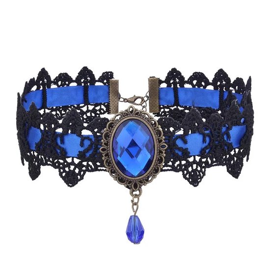 Blauwe Choker voor Dames - Choker Ketting met Edelsteen - Gothic Sieraden & Accessoires - Pax Amare