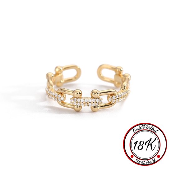 Borasi Belt Zirkonia Ring | 18k Goldplated | Goud | Verstelbare Ring | Vrouwen Ringen | Dames Sieraden | Vrouwen Sieraden | Meest Verkochte Sieraden | Cadeau Voor Haar | Moederdag Cadeautje