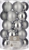 Boules de Noël incassables incassables en argent paquet de 25 pièces - Boules de Noël argentées 8 cm - Décorations pour sapins de Noël