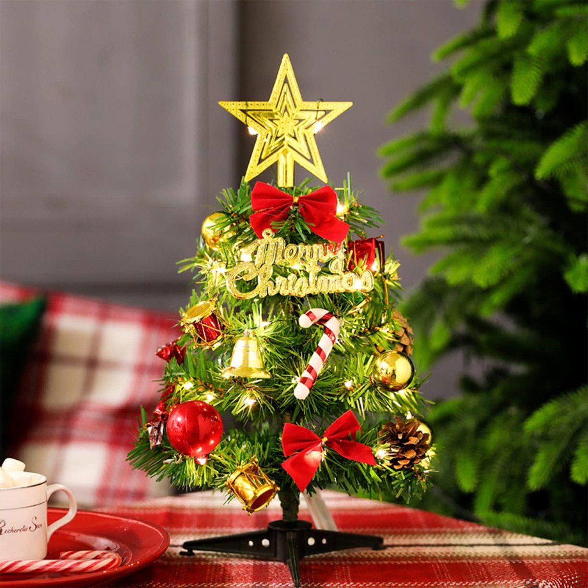 Mini kerstboom, LE&D 30 cm mini kerstboom met, Mini kerstboom voor op tafel, Kerstboom miniatuur, Kerstboom, Kunstkerstboom, Kleine kerstboom (30 cm / 11.8 inch)