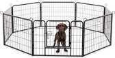 ACAZA Hondenren - 8 panelen - Hondenkennel - Konijnenren - Puppyren - Opvouwbaar - Met deur - 60 cm hoog - Zwart