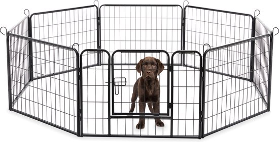 ACAZA Hondenren - 8 panelen - Hondenkennel - Konijnenren - Puppyren - Opvouwbaar - Met deur - 60 cm hoog - Zwart