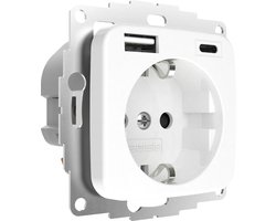 2USB - USB Stopcontact met Oplader - Snel Opladen - Inbouw 250V 16A met 2x USB-A & USB-C 15W 3A – InCharge PRO SI – Compatibel Busch-Jäger Reflex-SI & Klein-SI – Veilig & stijlvol - Wit