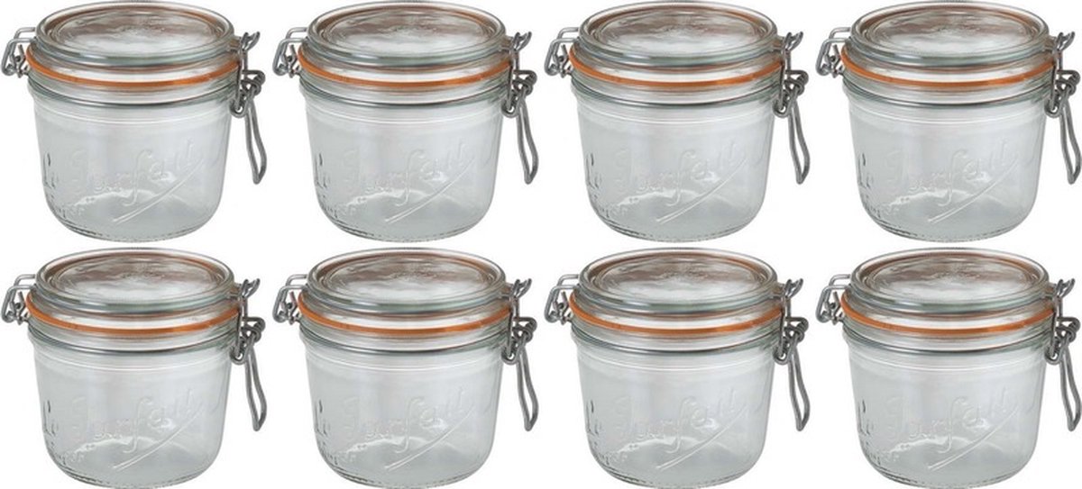 Le Parfait Voorraad/weckpot - 8x - glas - transparant - 10,5 x 10 cm - 500 ml
