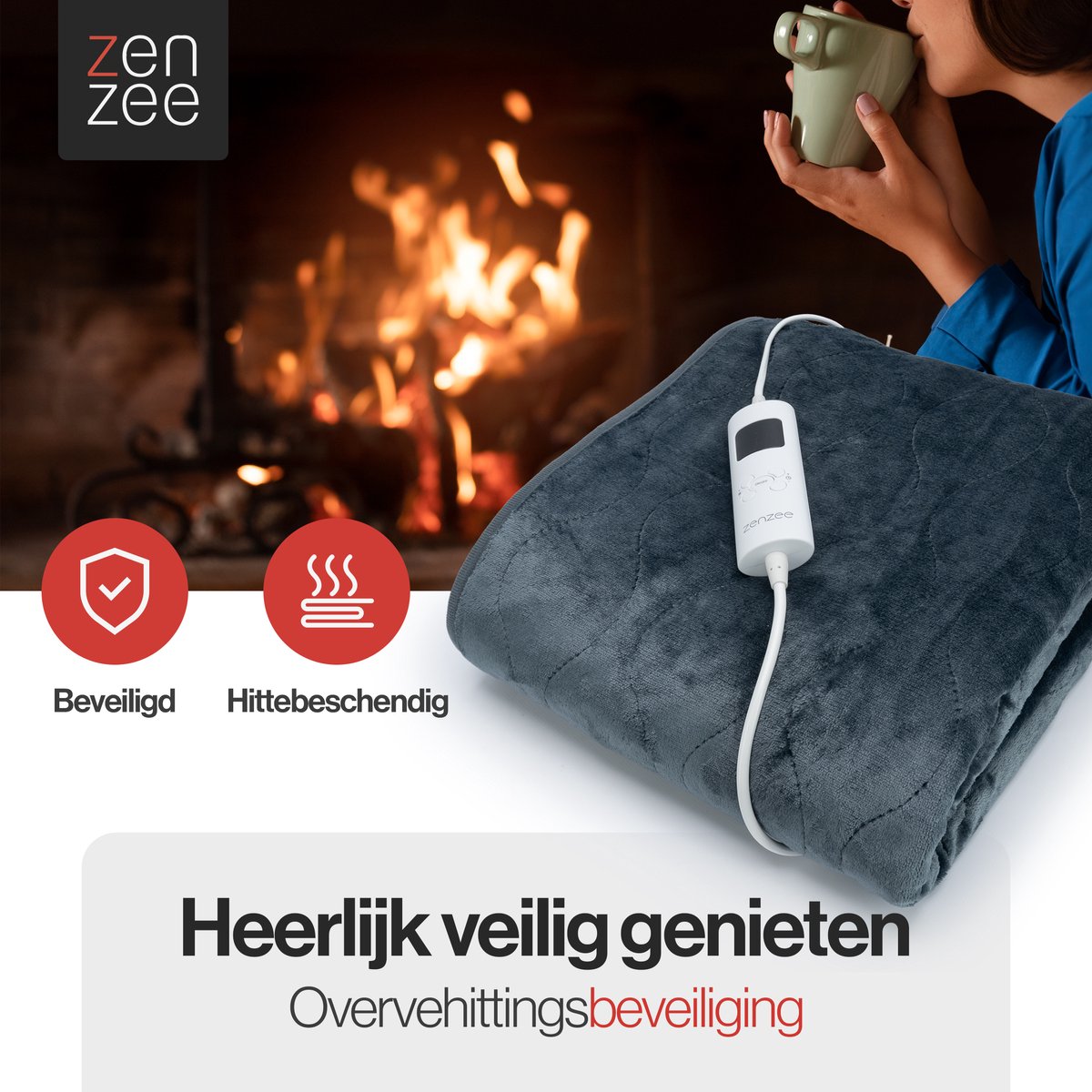 ZenZee Elektrische deken - Bovendeken - Elektrische warmtedeken - Knuffeldeken - 9 standen - Timer 9 uur - 181 x 136 cm - Antraciet grijs – foto 7