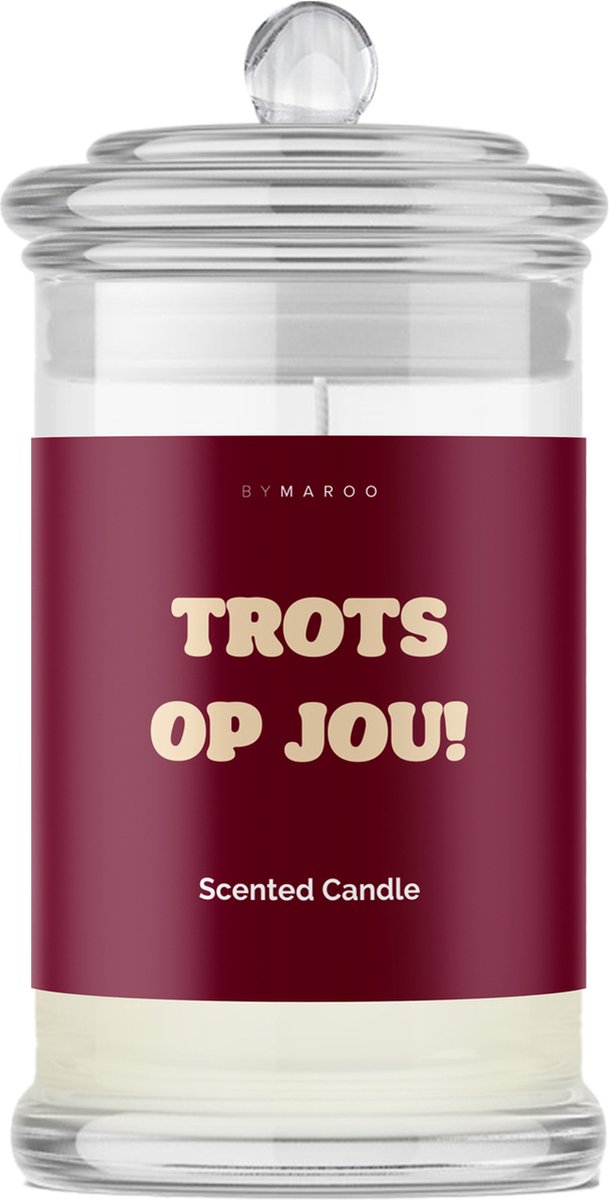 Trots op Jou Cadeau - By Maroo Geurkaars met Tekst Cotton in Glas - Trots Op Jou - Geschenkset vrouwen, moeder, vader, vriendin, zus, oma, mama, papa - Geslaagd - Cadeautjes voor Haar Hem Volwassenen