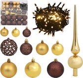vidaXL - 120-delige - Kerstballenset - met - piek - en - 300 - LED's - goud - en - brons