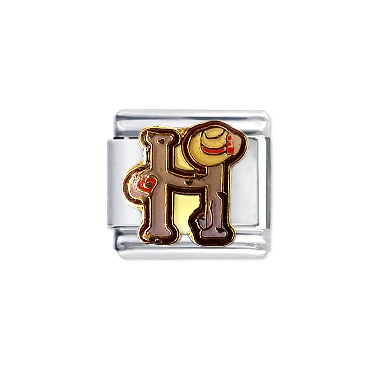 Schakel Bedel - Letter H - Fun Colours - 9mm- 9mm Schakel voor Italiaanse Bedelarmband