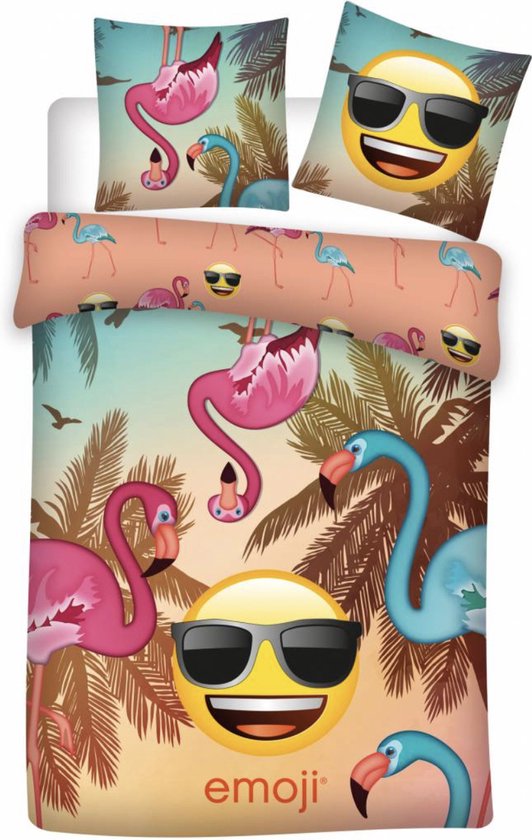 Emoji Flamingo - Dekbedovertrek - Eenpersoons - 140 x 200 cm - Polyester