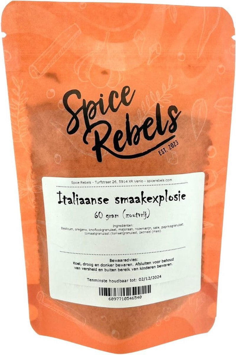 Goedkoopste Spice Rebels - Italiaanse smaakexplosie (zoutvrij) - zak 60 gram - Italiaanse kruidenmix