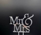 MR & MRS - Taart Topper - Bruiloft - Acryl - Zilver