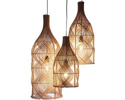 Hangemaakte Design Hanglamp Bottiglia Naturel Rotan woonkamer Slaapkamer 62 cm