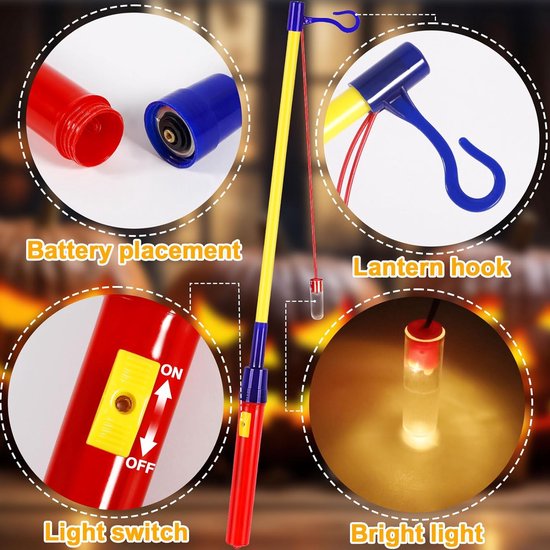 Elektrische LED-lantaarnstaaf - Lampionstokjes - Lampion - Sint Maarten - Lampionstok - Set van 6 lantaarnstokken met LED voor Sint-Maarten -LED-elektronische lantaarnstaaf voor papieren lantaarns, kinderfeesten, kostuumfeesten, en Kerstmis — afbeelding 2