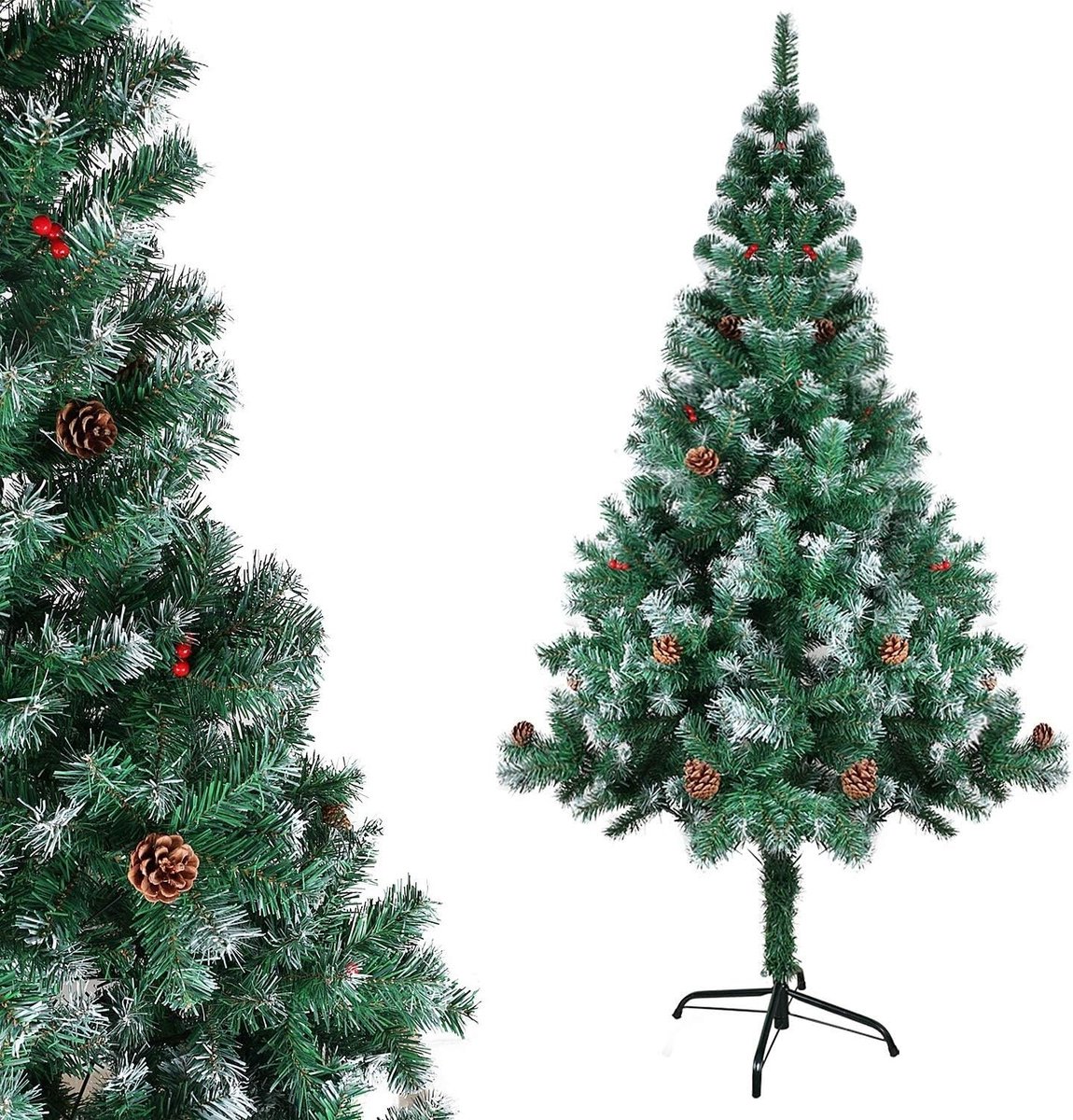 Kunstmatige kerstboom met dennenappels en besnoeiingstips Kerstboom incl. Metalen standaard, kerstboom, 120 cm, 150 cm, 180 cm hoog.