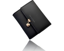 Dames portemonnee met RFID zwart- Portefeuille met muntvak en rits -Kunstleer beurs met hartje van Sophie Siero®