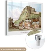 MuchoWow® Glasschilderij 80x60 cm - Schilderij acrylglas - Een illustratie van het kasteel van Edinburgh - Foto op glas - Schilderijen