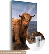 MuchoWow® Peinture sur verre 80x120 cm - Peinture sur verre acrylique - Highlander écossais - Ciel - Nature - Photo sur verre - Peintures