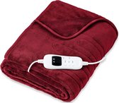 Warmtedeken van Pluche 180x130cm Bordeaux- Elektrische deken met automatische uitschakeling - 9 temperatuurstanden met digitaal display - wasbaar tot 40gr