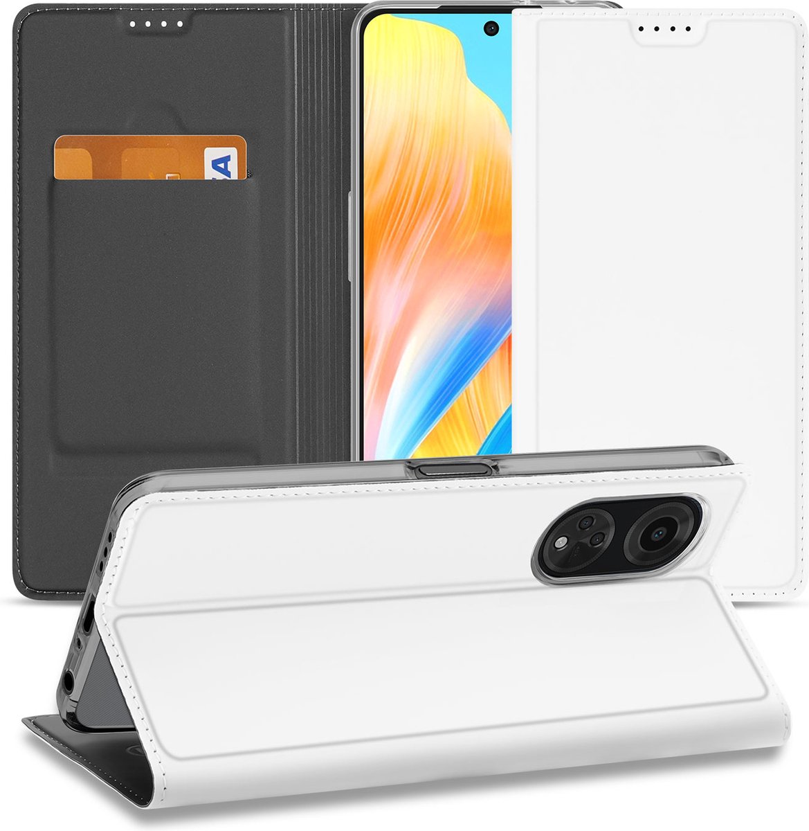 Stand Case Hoesje voor de OPPO A98 5G Wit met Pashouder