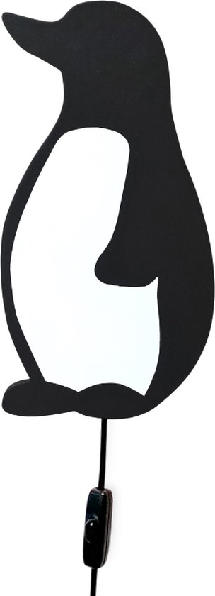 Houten wandlamp kinderkamer | Pinguïn - zwart/wit | toddie.nl