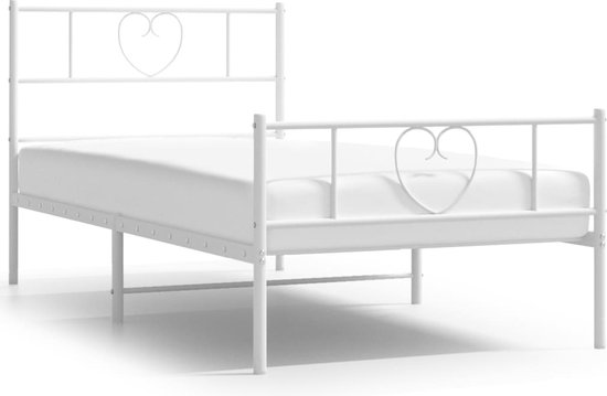 vidaXL - Bed frame met hoofd- en voeteneinde - Wit - Metaal - 90x200 cm