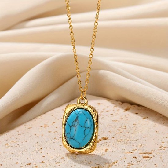 18K Gold Plated 'Blue Marble' Gemstone Pendant Necklace