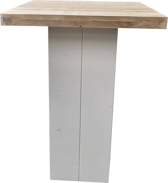 Wood4you - Bartafel - Steigerhout met kolompoot wit -