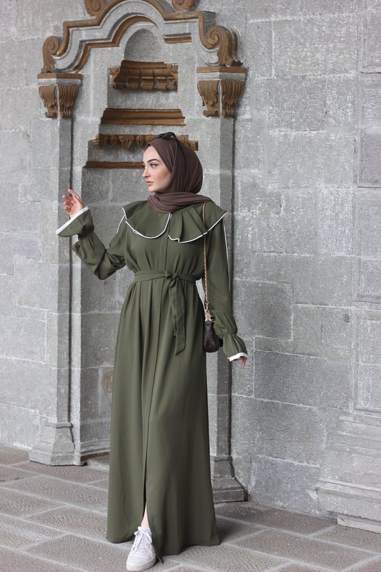 Nur Boutique Abaya Hira - Groen/Kaki - maat 36-40 (maat 1) - Islamitische kleding - Bedekte kleding - Gebedskleding - Moslima