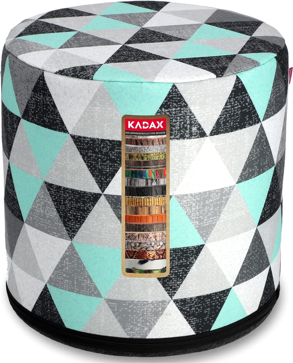 KADAX - Zitpoef, Poef, ronde poef, Ø 40.5x41 cm - Moderne poef met wasbare overtrek, zitzak, vloerkussen, decoratieve kruk, voetenbank, zitkussen, stoffen kruk - Grijs/Blauw