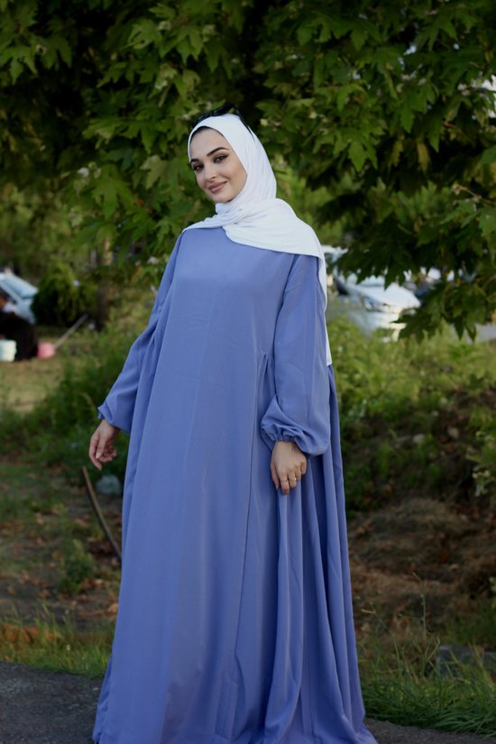 Nur Boutique Abaya Meva - blauw/paars - maat 36-48 (one size) - Islamitische kleding - Bedekte kleding - Gebedskleding - Moslima