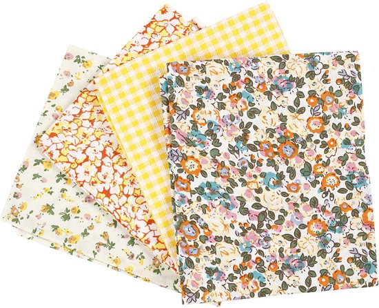 Tissu patchwork, 45x55 cm, 100 g, jaune, 4 pièces, 1 pelote