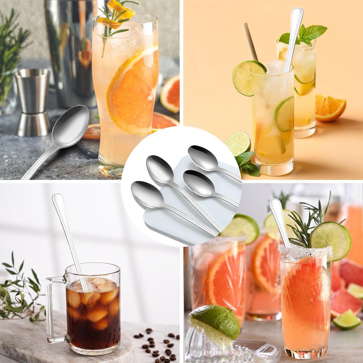 12 Cuillères Longues En Inox 21 Cm - Pour Latte, Cocktails, Desserts Et Glaces - Manche Longuel Idéal Cafés Et Thés