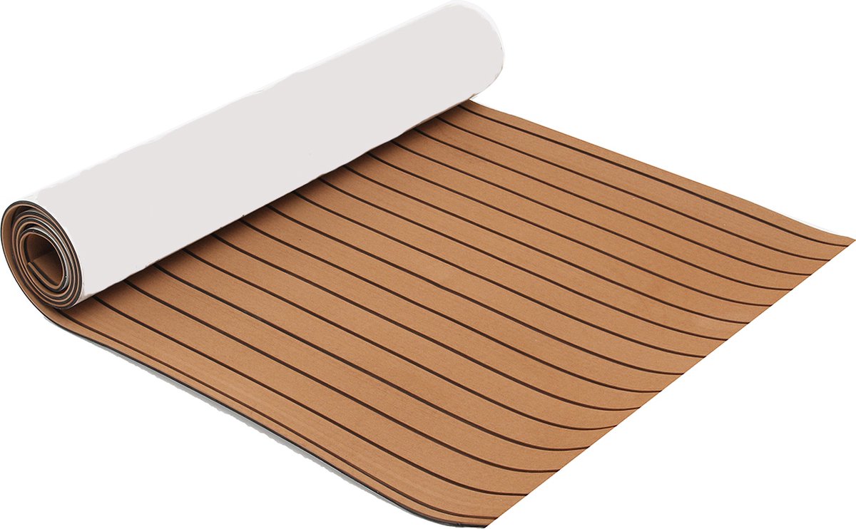 SONNENH Zelfklevende EVA bootvloer mat 300 x 90 x 0,6 cm - lichtbruin/zwart - antislip teak look