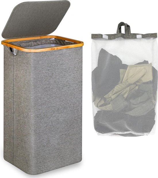 Bamboe Wasmand Curly - 100 L - Natuur - Uitneembare Waszak