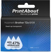 PrintAbout huismerk Tape TZe-S131 Zwart op transparant (12 mm) geschikt voor Brother