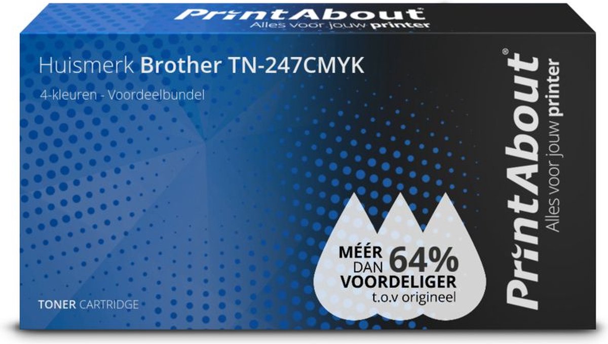 PrintAbout huismerk Toner TN-247CMYK 4-kleuren Voordeelbundel Hoge capaciteit geschikt voor Brother