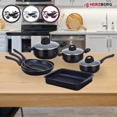 Herzberg - Batterie de cuisine revêtement pierre avec manche amovible 7  pièces noir Herzberg HG8090-7-BK