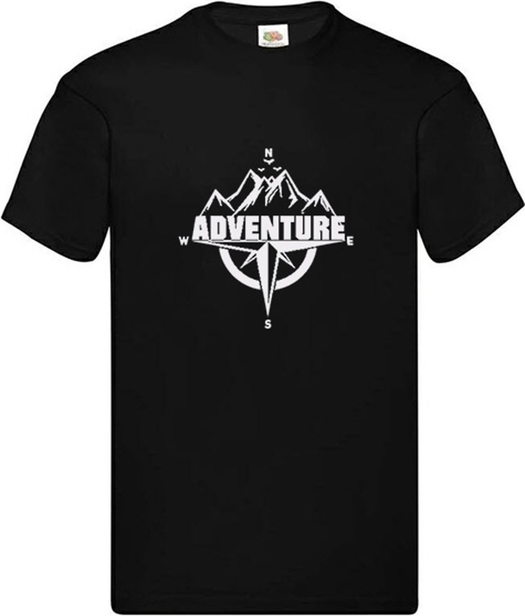 Zwart Heren Hoogwaardige T-shirts met Avontuurthema, Berg En Kompas