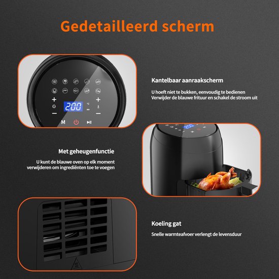 KÝVÖL Heteluchtfriteuse, XXL, 5,7 liter, airfryer met transparant glas, heteluchtfriteuse met