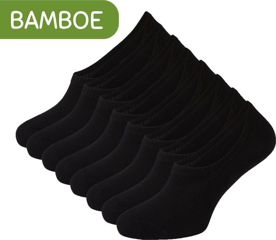 Sokjes.nl ® Bamboe no-show Footies - 8 paires - Zwart - 35-38 - Chaussettes
