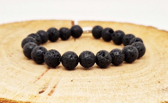 Klassieke Armband Natuursteen Lava Donker - 10 Mm Diameter Van De Korrel Een Mooi Cadeau Voor Familie En Vrienden